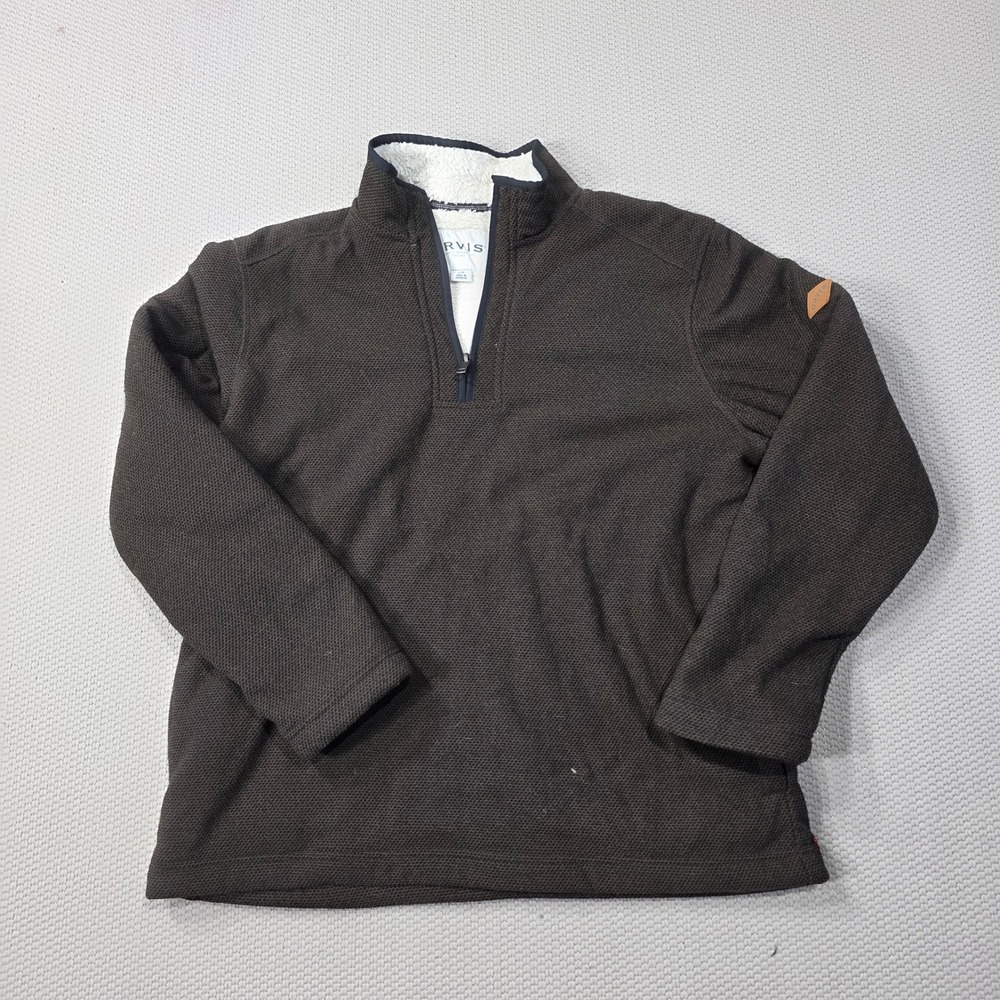 Orvis Men's Large L/G Brown Sherpa Lined Quarter Zip Pullover Sweater Classic